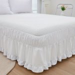 1PC Bohemian Style White Microfiber Ruffled Bed Skirt With Lace Surface Comfortable Soft Bedding For Bedroom Decor