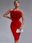 Faux Feather Decor Tube Dress Elegant Bodycon Solid Dress For Party & Banquet Women's Clothing Wedding Occasion Engagement Party
