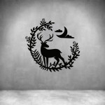 Deer And Moon In Wreath - Grey L 600 X H 580MM