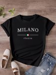 Plus Size Milano Print T-Shirt Casual Short Sleeve Top For Spring & Summer Women's Plus Size Clothing