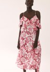 Flounced Cold Shoulder Dress - White & Pink Floral