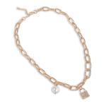 Goldair Gold Lock & Pearl Necklace