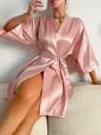 Women's Elegant Satin Robe Loose-fit Sexy Sleepwear Robe With Tie Belt Casual Kimono Bathrobe Perfect For Valentine's Day & Chri