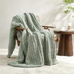 Am Lie Home Chunky Knit Throw Blanket For Couch Soft Chenille Handmade Crochet Throw Rope Knot Blanket For Couch 50"X60" Sage Gr