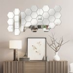 Vintage Hexagonal Mirror Wall Stickers 12 Pcs Acrylic Self-adhesive Plaid Mirrored Decals For Bedroom Bathroom Office Gym - Crys