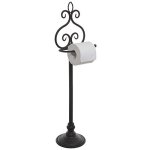 Mygift Free Standing Toilet Paper Holder Black Metal Scrollwork Design Bathroom Tissue Paper Stand - Single Roll Storage Rack