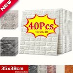 10 20 30 40PCS Diy 3D Foam Brick Pattern Wallpaper 3D Foam Squares Waterproof Wall Sticker Wall Background Bedroom Living Room D