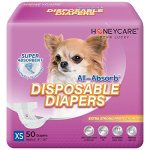 Honey Care All-absorb Disposable Female Dog Diapers Extra Small Size Improved 50 Count Super Absorbent Breathable Wetness Indica