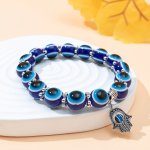 Blue Evil Eye Bead Beaded Bracelet With Hand Charm Bohemian Style Adjustable Stretch Jewelry For Protection And Good Luck
