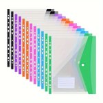 6PCS Punched Pocket A4 Plastic Wallet Expandable 11-HOLE Clip Pocket Plastic Envelope Folder With Button And Label Bag Suitable