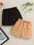 Boys Casual Cargo Shorts Set - 100% Polyester With Slight Stretch Solid Color Regular Fit Woven Fabric Summer Fashion - 2-PIECE 