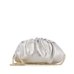Ruched Pouch Clutch With Chain -silver