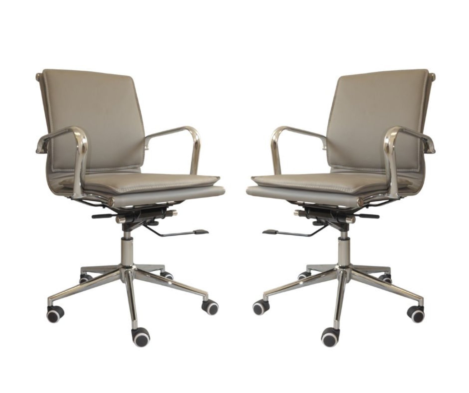 Classic Pu Flat Cushion Medium Back Office Chair Set Of 2 - Grey