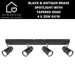 Black & Antique Brass Spotlight With Tapered Head - 4 X 25W GU10