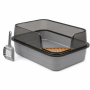 Spacious Rectangular Cat Litter Box With High Transparent Walls-gray