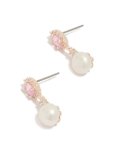 Rose Gold Plated Cubic Zirconia Freshwater Pearl Halo Drop Earrings