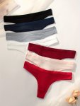7PCS Solid Ribbed Thongs Simple Comfy Breathable Stretchy Intimates Panties Women's Lingerie & Underwear