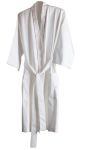 Egyptian Cotton Bath Robe - White With Rose Satin Stitch