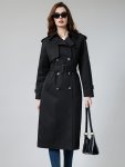 Belted Double Breasted Trench Coat Casual Lapel Neck Long Sleeve Mid Length Coat Women's Clothing
