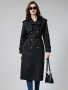 Belted Double Breasted Trench Coat Casual Lapel Neck Long Sleeve Mid Length Coat Women's Clothing