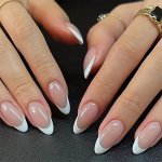 24PCS Medium Almond Press On Nails French Tip Fake Nails Full Cover False Nails For Women And Girls Including Nail File And Jell