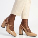 Madison Qia Almond Toe Slingback Block Heel - Nude - 8
