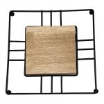 Trivet Black With Wood - 18 X 18CM
