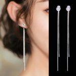 Long Chain Tassel Stud Earrings Monochrome Rhinestone Inlaid Alloy Ear Jewelry Sexy Style Earrings For Women
