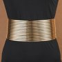 Stylish Golden Silvery Wide Belts Casual Elastic Waistband Classic Dress Coat Girdle For Women Daily Use