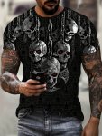 Plus Size Men's Cool T-Shirt Skulls Print Tees For Summer Men's Clothing