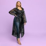 Plus Size Joy & Ash Sheer Trench Coat - Black