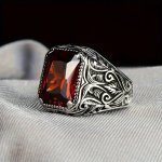 1PC Vintage Ring For Men Fashion Creative Inlaid Square Red Cubic Zirconia Men's Dating Ring