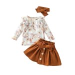 Rust Curduroy Skirt With Belt And A Longsleeve Floral Top