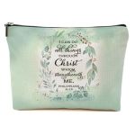 Watercolor Leaves Makeup Bag For Women Bible Verse Portable Travel Organizer Toiletry Cosmetic Bag With Zipper Roomy Makeup Bags