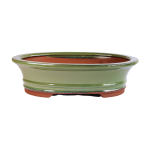 Assorted Glazed Bonsai Pots 10" - Green Oval With Lip 26 X 21 X 8CM