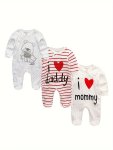 3PCS Baby Boy's Cute Pattern Footed Bodysuit Comfy Cotton Long Sleeve Onesie Infant's Clothing As Gift