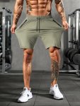 Men's Solid Shorts With Zipper Pockets Casual Elastic Waist High Stretch Drawstring Shorts For Summer