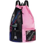 Wandf Swim Bag Mesh Drawstring Backpack With Wet Pocket Beach Backpack For Swimming Gym And Workout Gear Xl-pink