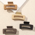 4PCS Solid Color Hollow Out Rectangular Hair Claw Clips Large Rectangular Hair Grab Clips Trendy Hair Accessories For Women And