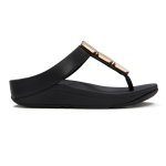 Lulu Toe Post Sleek Resin Trim Leather Sandal - Black - 8