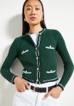 Crop Colour Block Knitwear Cardigan - Emerald Green