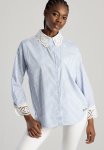 Sissy Boy Giselle: Pin Stripe Anglaise Collar And Cuff Shirt. - Pale Blue White