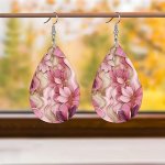 Elegant Pink Floral Drop Earrings Acrylic Teardrop Dangle Ear Jewelry Chic And Durable Design For Daily Wear Party Accessory Ide