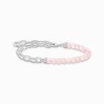 Charm Bracelet With Beads Of Rose Quartz And Chain Links - Silver - 17 Cm