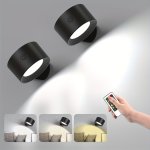 1 2PACK LED Wall Sconce Wall Mounted Lamp With Rechargeable Battery Operated USB Port 3 Colors Temperature & 3 Brightness Level