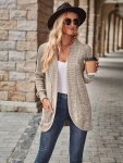 Solid Color Open Front Cardigan Versatile Long Sleeve Pockets Cardigan For Spring & Fall Women's Clothing
