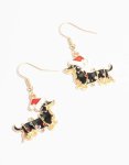 Goldair Gold Festive Dachshund Dog With A Santa Hat Earrings