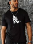 Men's Praying Hands Pattern Crew Neck T-Shirt Casual Comfy Tees Tshirts For Summer Men's Clothing