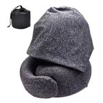 Snail Travel Neck Pillow With Attached Hoodie Cap - Charcoal