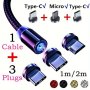 1pc Magnetic Fast Charging One Driven Three Data Cable For Android Type-c Three-In-One Charging Cable